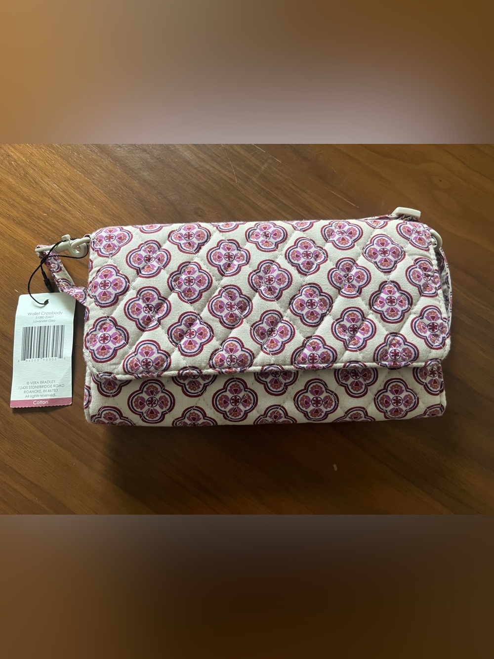 Vera Bradley Wallet Crossbody Lavender Geometric Detachable Strap